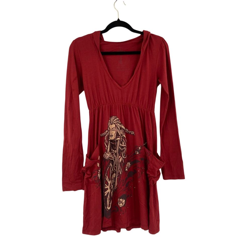 Key Closet Medusa Red Graphic Y2K Hooded V Neck Dress Large NWOT